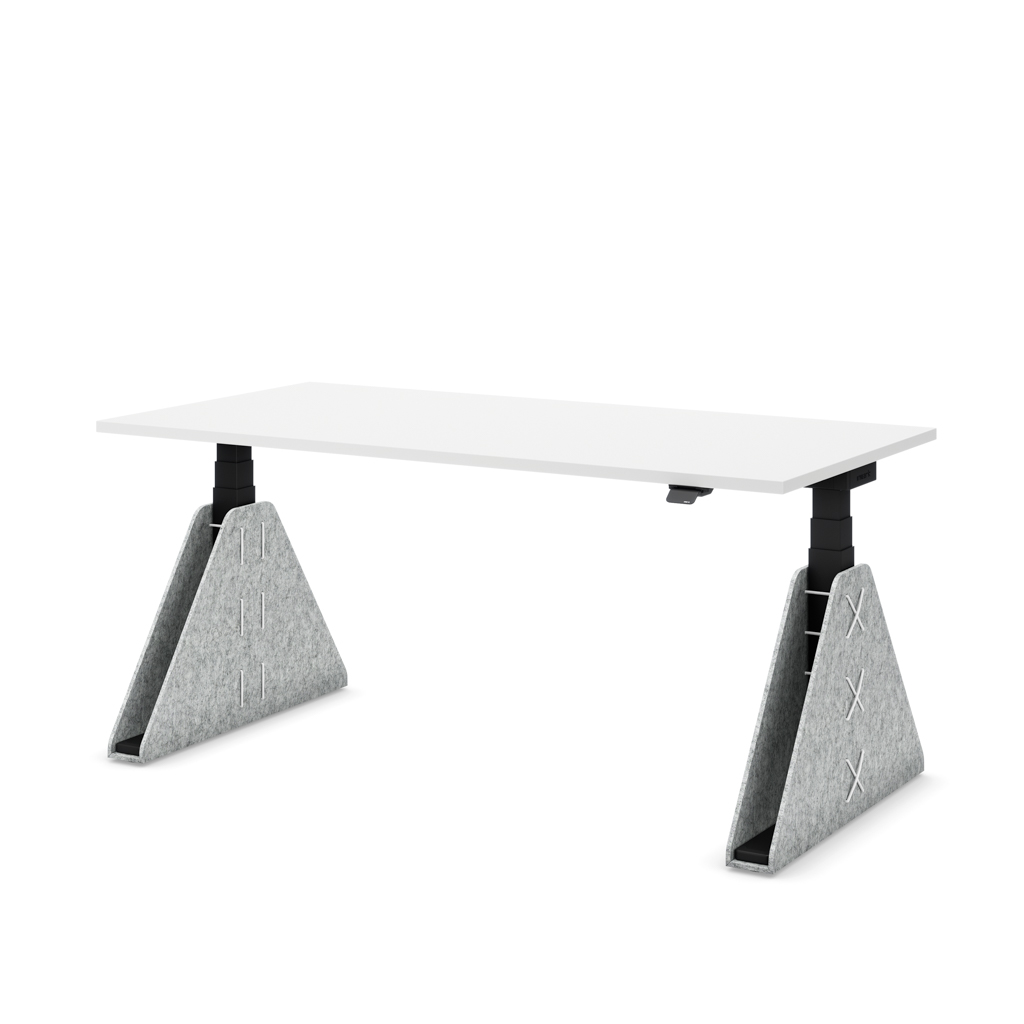 Höhenverstellbarer Schreibtisch Masterlift® Flex Akustix®-Edition, Trapez Hellgrau, Weiss Dekor/Schwarz 180x80
