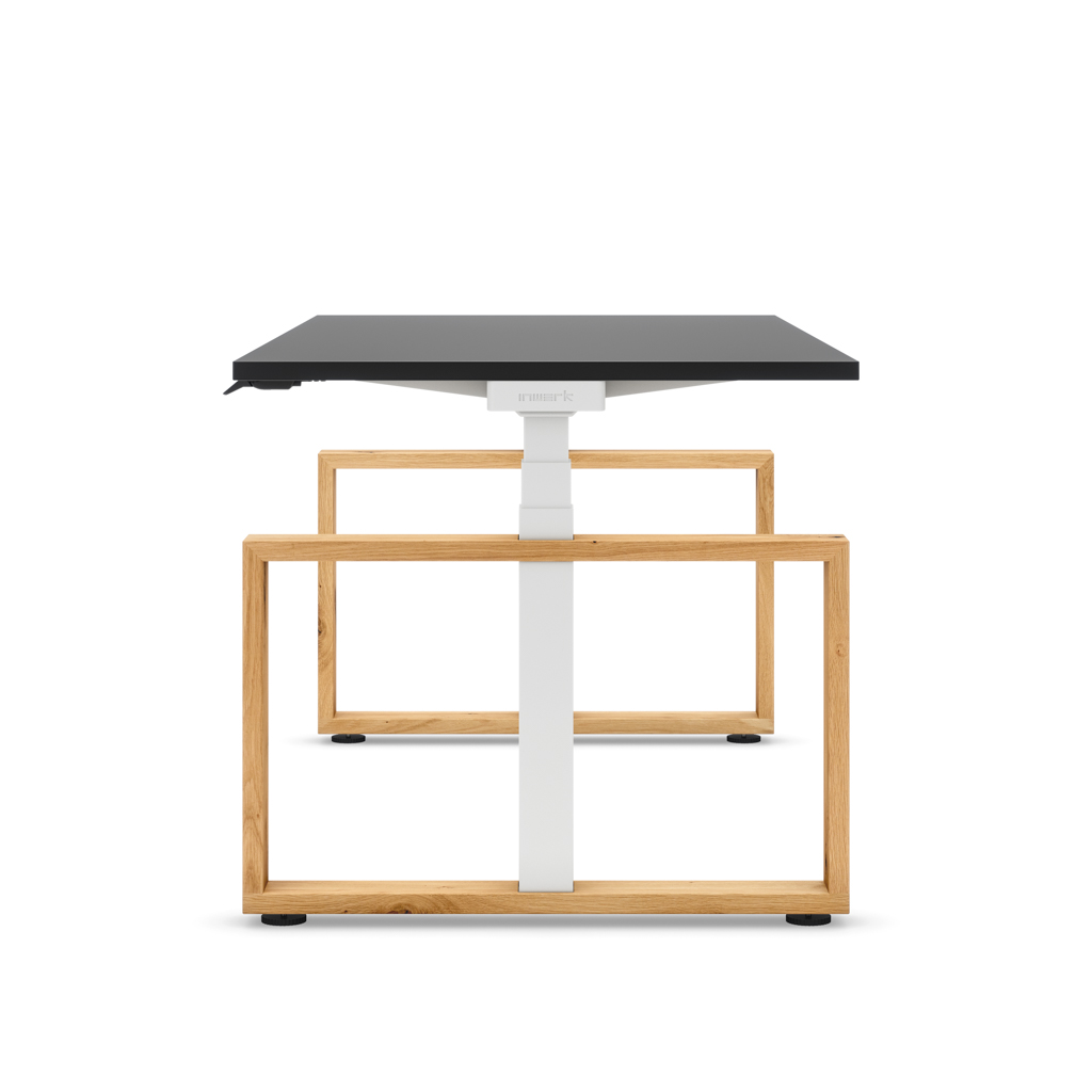 Höhenverstellbarer Schreibtisch Masterlift® Flex Loop-Edition, Holz Rechteck, Schwarz Dekor/Weiss 120x80