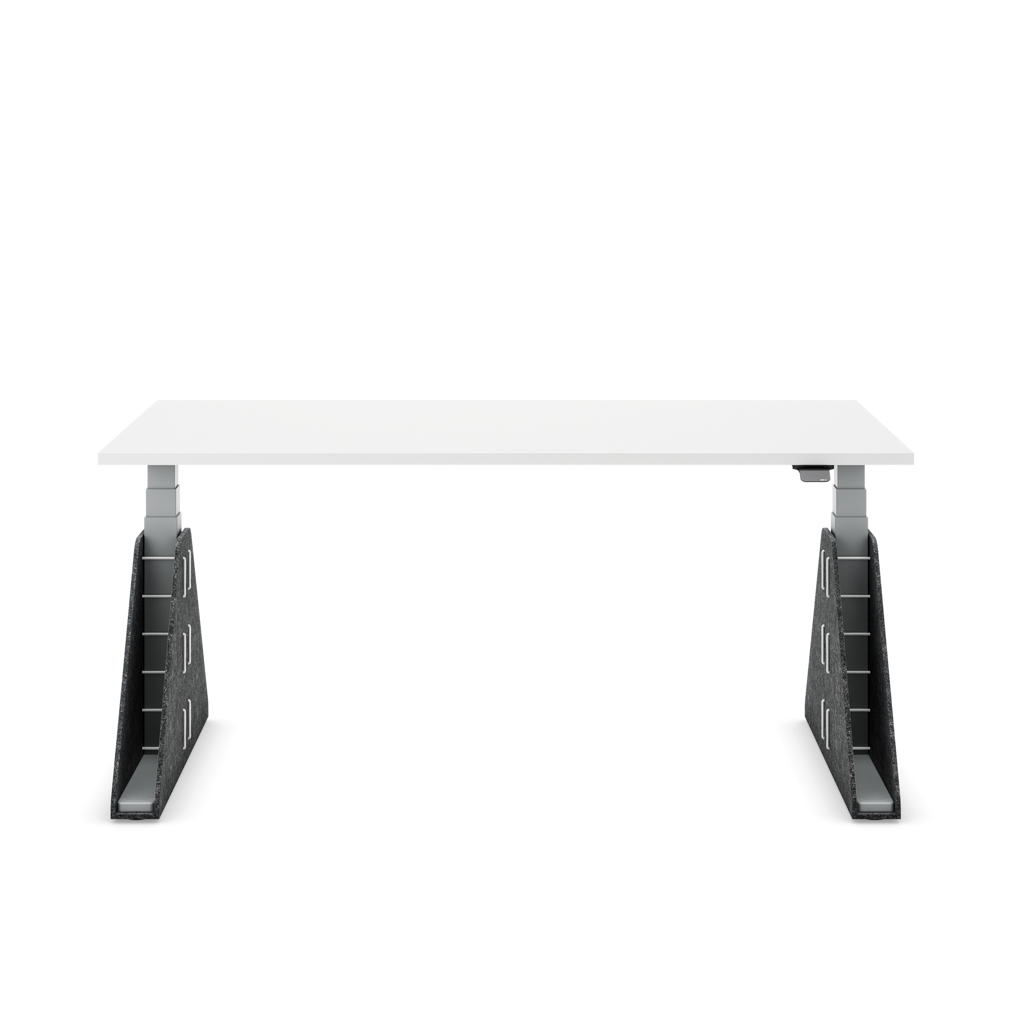 Höhenverstellbarer Schreibtisch Masterlift® Flex Akustix®-Edition, Trapez Dunkelgrau, Weiss Dekor/Silber 120x80