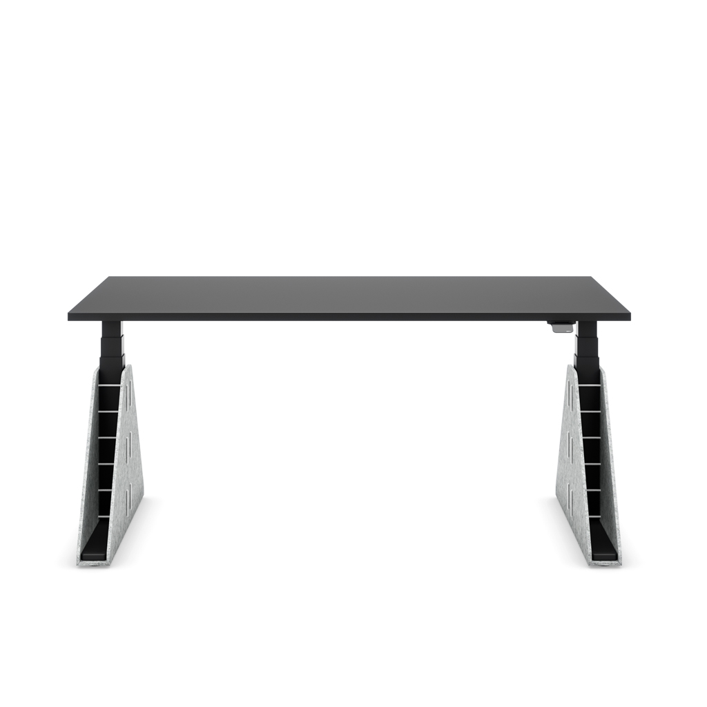 Höhenverstellbarer Schreibtisch Masterlift® Flex Akustix®-Edition, Trapez Hellgrau, Schwarz Dekor/Schwarz 180x80
