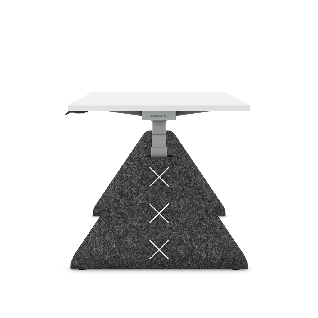 Höhenverstellbarer Schreibtisch Masterlift® Flex Akustix®-Edition, Trapez Dunkelgrau, Weiss Dekor/Silber 120x80