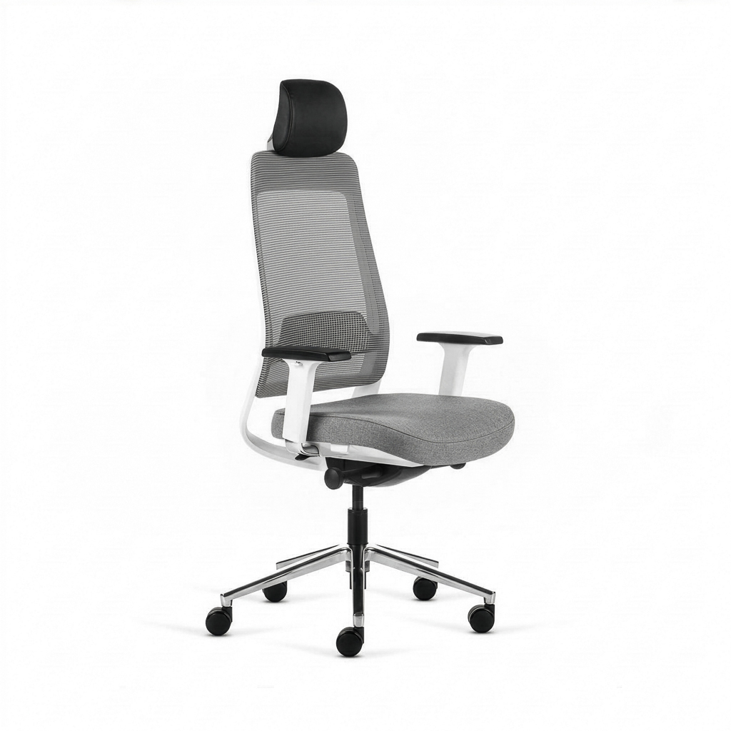 Inwerk Teamo® Original Plus - Bürostuhl mit Kopfstütze, Weiss/Grau