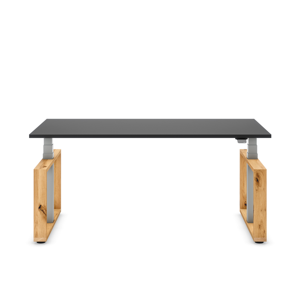 Masterlift® Flex höhenverstellbarer Schreibtisch Loop Holz Edition Rechteck Schwarz/Silber