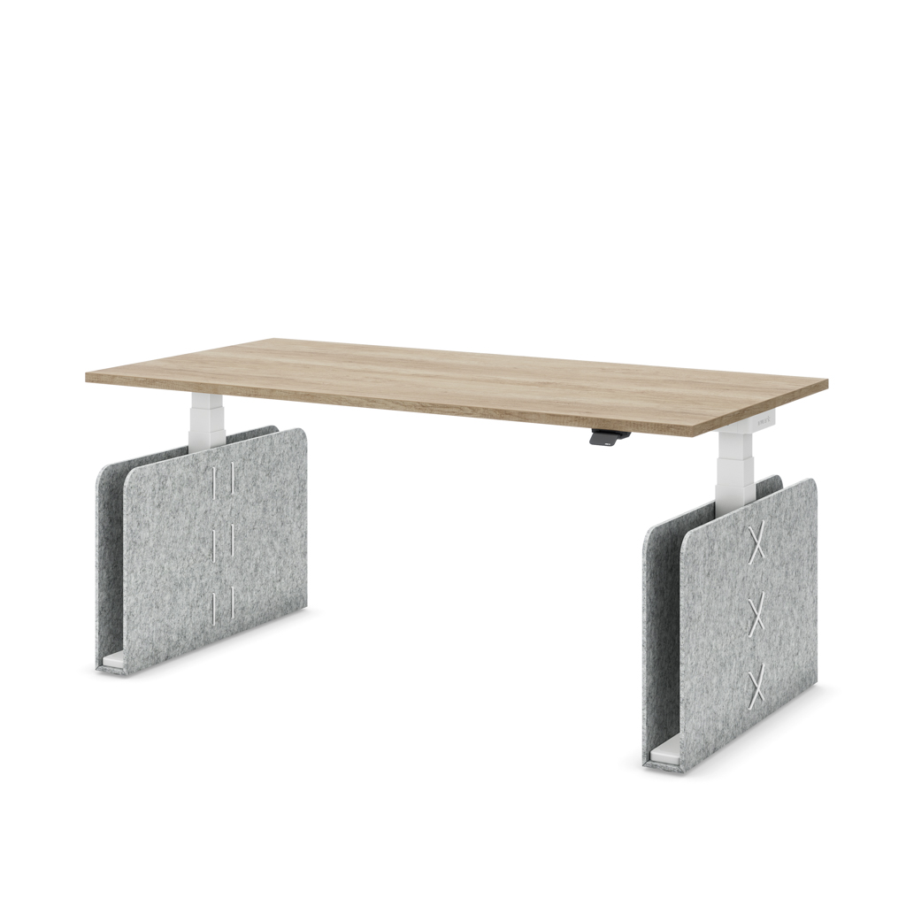 Masterlift® Flex höhenverstellbarer Schreibtisch quadratisch Filz Edition Rechteck Hellgrau Eiche/Weiss