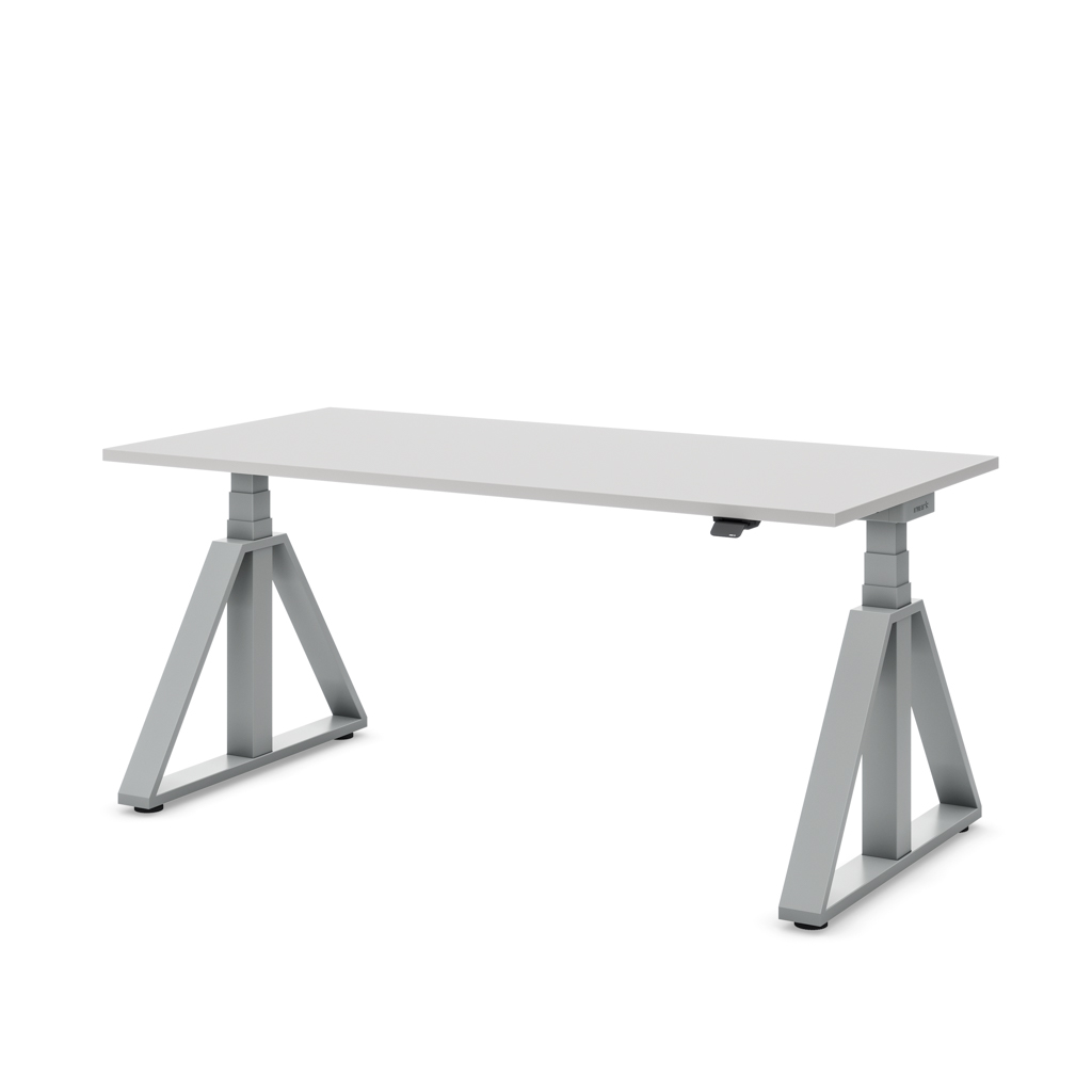 Höhenverstellbarer Schreibtisch Masterlift® Flex Loop-Edition, Stahl Trapez, Lichtgrau Dekor/Silber 180x80