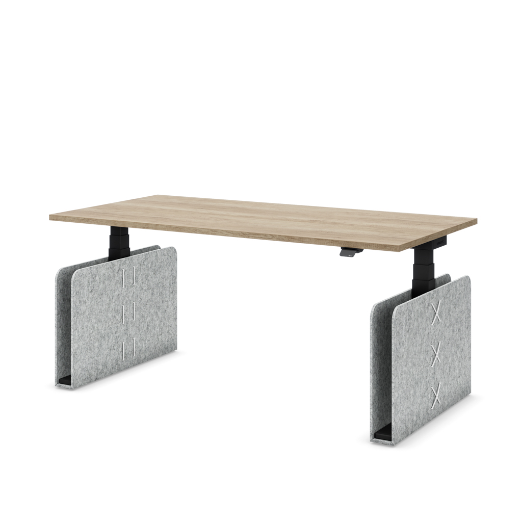 Masterlift® Flex höhenverstellbarer Schreibtisch quadratisch Filz Edition Rechteck Hellgrau Eiche/Schwarz