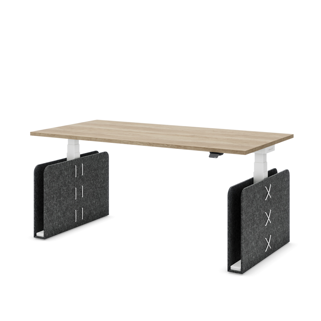 Höhenverstellbarer Schreibtisch Masterlift® Flex Akustix®-Edition, Rechteck Dunkelgrau, Eiche Dekor/Weiss 160x80