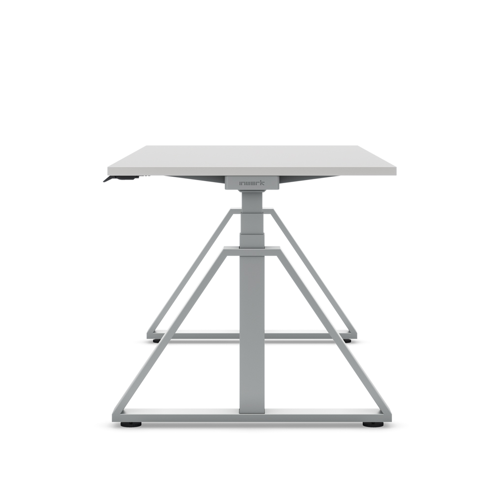 Höhenverstellbarer Schreibtisch Masterlift® Flex Loop-Edition, Stahl Trapez, Lichtgrau Dekor/Silber 180x80