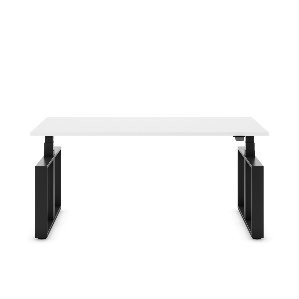 Höhenverstellbarer Schreibtisch Masterlift® Flex Loop-Edition, Stahl Rechteck,  Weiss Dekor/Schwarz 120x80