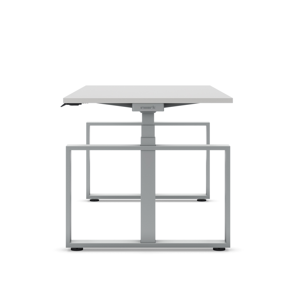 Höhenverstellbarer Schreibtisch Masterlift® Flex Loop-Edition, Stahl Rechteck, Lichtgrau Dekor/Silber 180x80