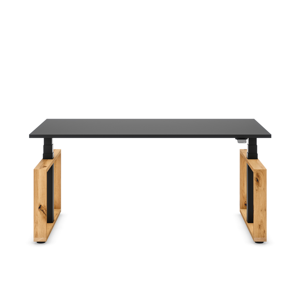 Masterlift® Flex höhenverstellbarer Schreibtisch Loop Holz Edition Rechteck Schwarz/Schwarz